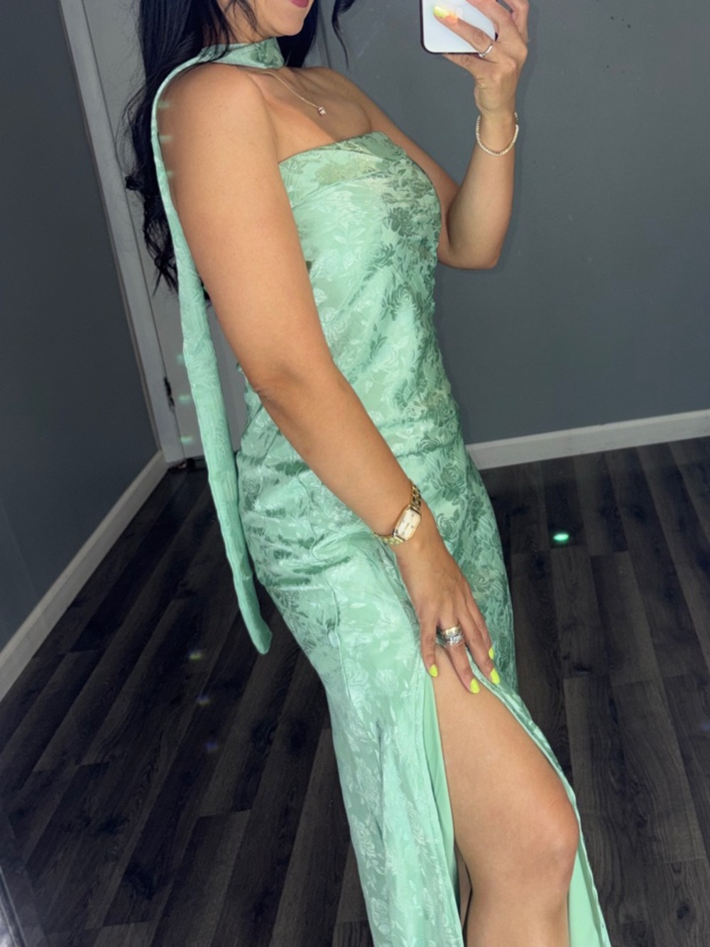 T.J.Maxx Mint Green Floral Midi Dress with Halter Tie